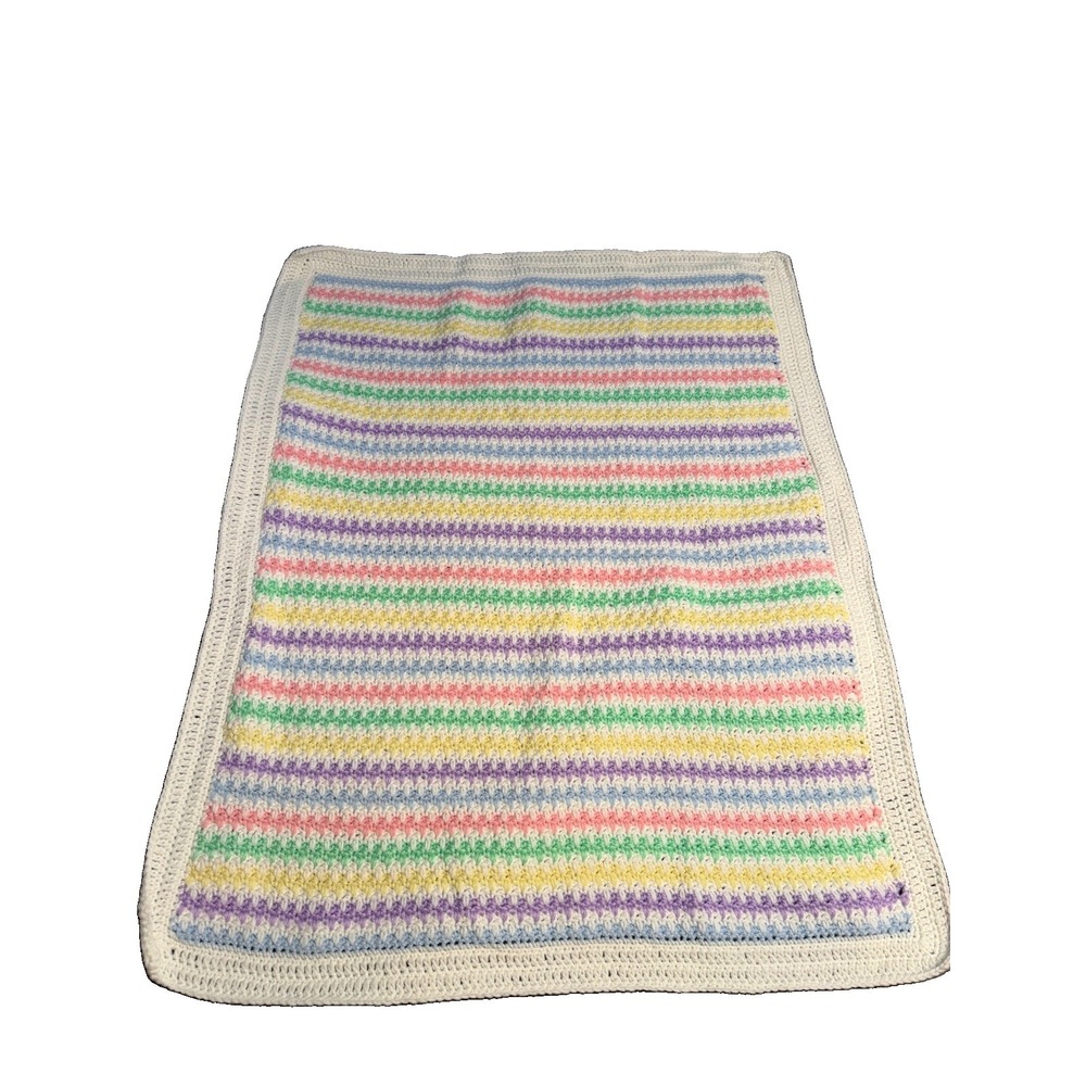 Baby Multicolor Hand Crocheted Crib Blanket Pastel Neutral Spike Stitch